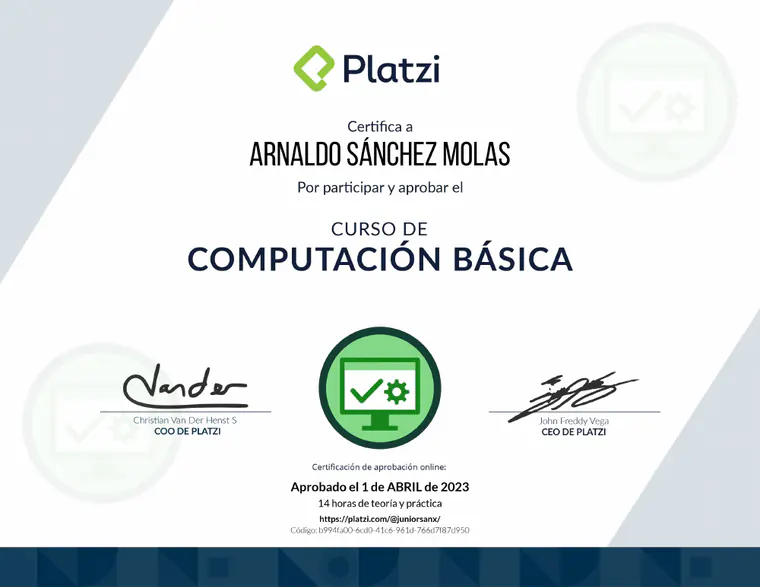 Certificado de Computación básica, emitido por Platzi